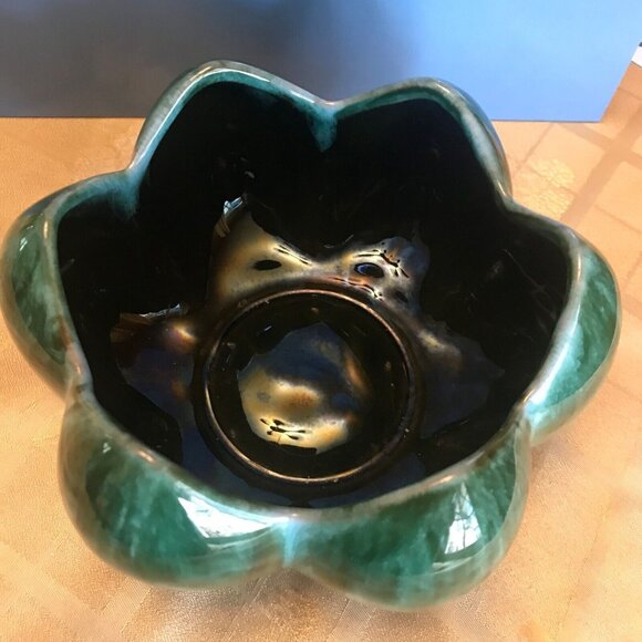 Vintage Blue Mountain BMP Pottery Green Drip Glazed Lotus Bowl Canada MCM - Picture 2 of 7